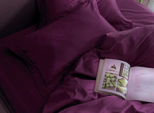 Eikei Solid Color Egyptian Cotton Luxury Bedding Duvet Set in Deep Plum