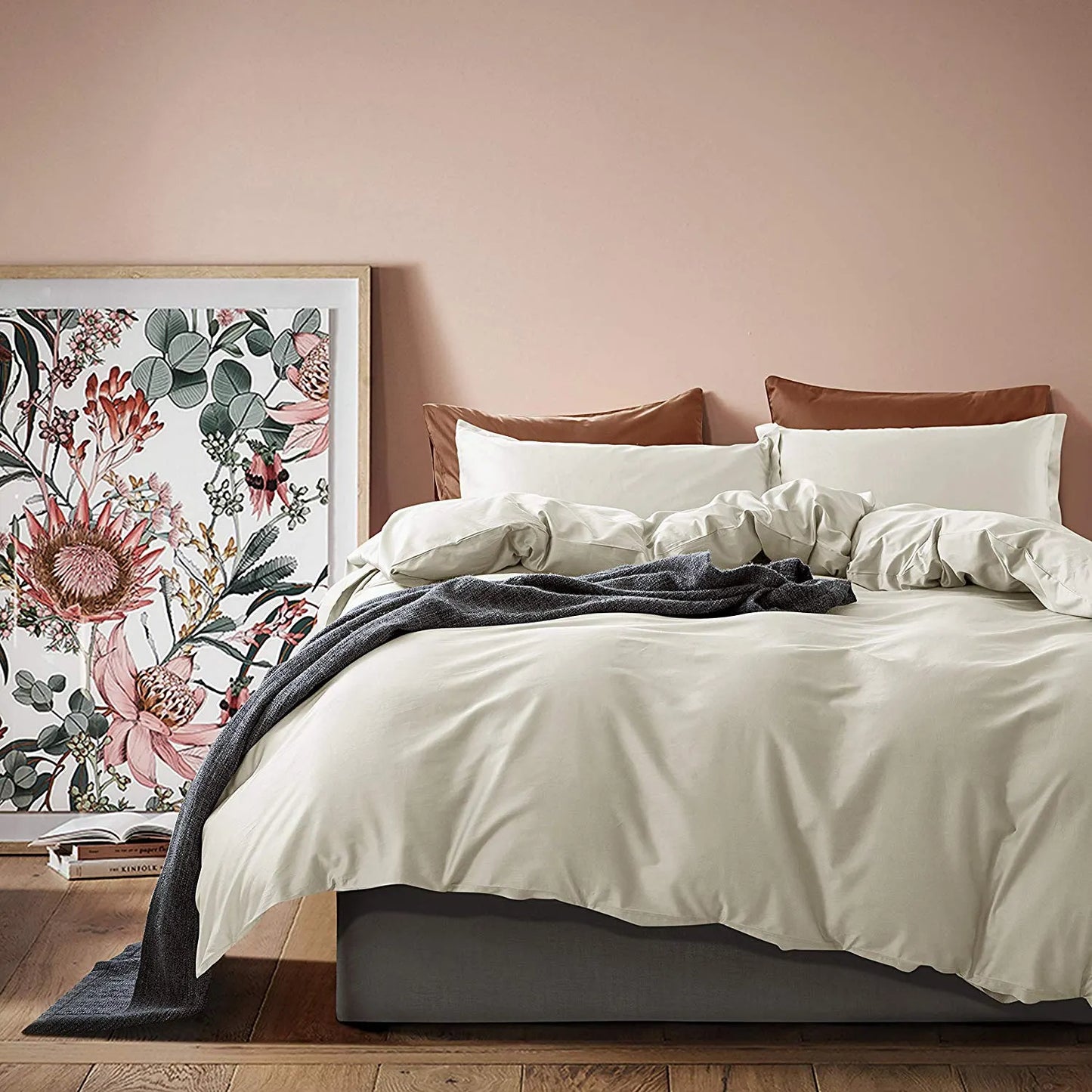 Solid Color Egyptian Cotton Luxury Bedding Set 400TC Long Staple Pima Sateen Weave Bone