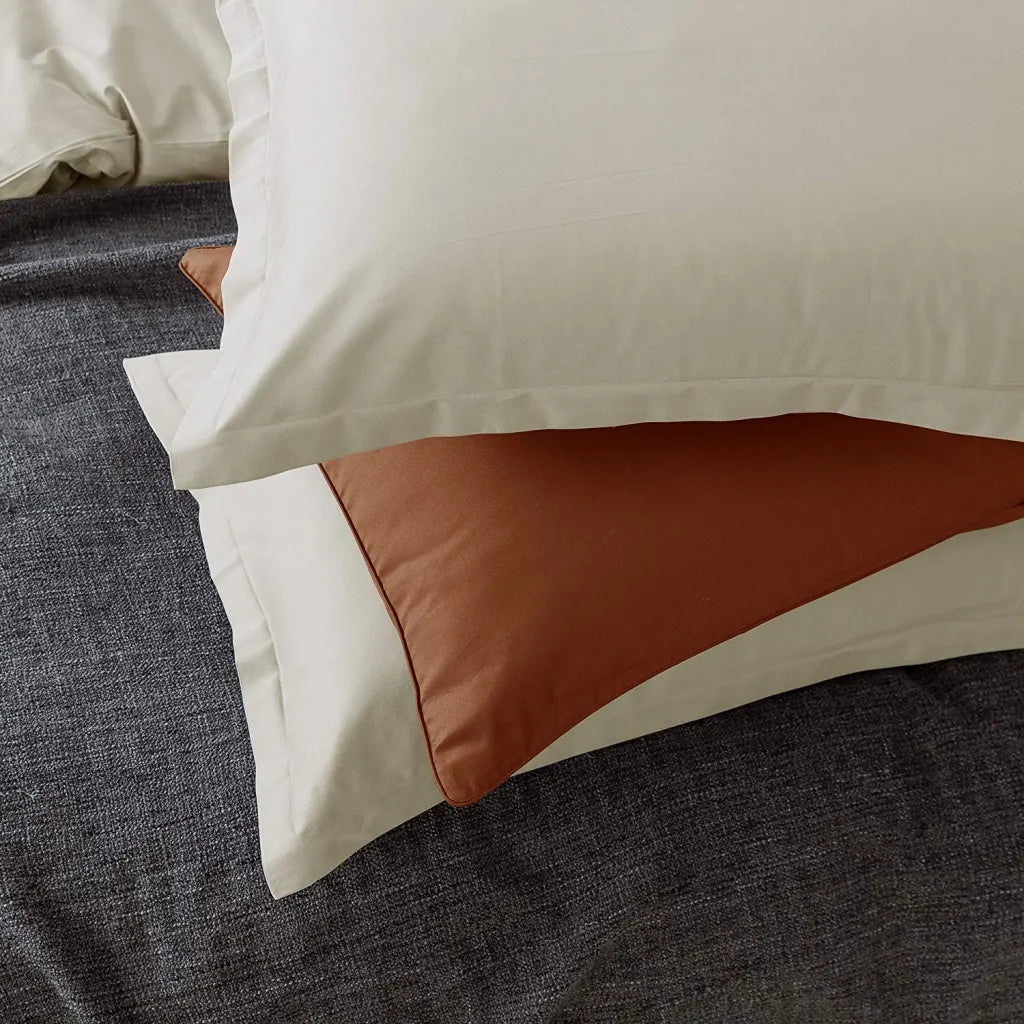 Solid Color Egyptian Cotton Luxury Bedding Set 400TC Long Staple Pima Sateen Weave Bone