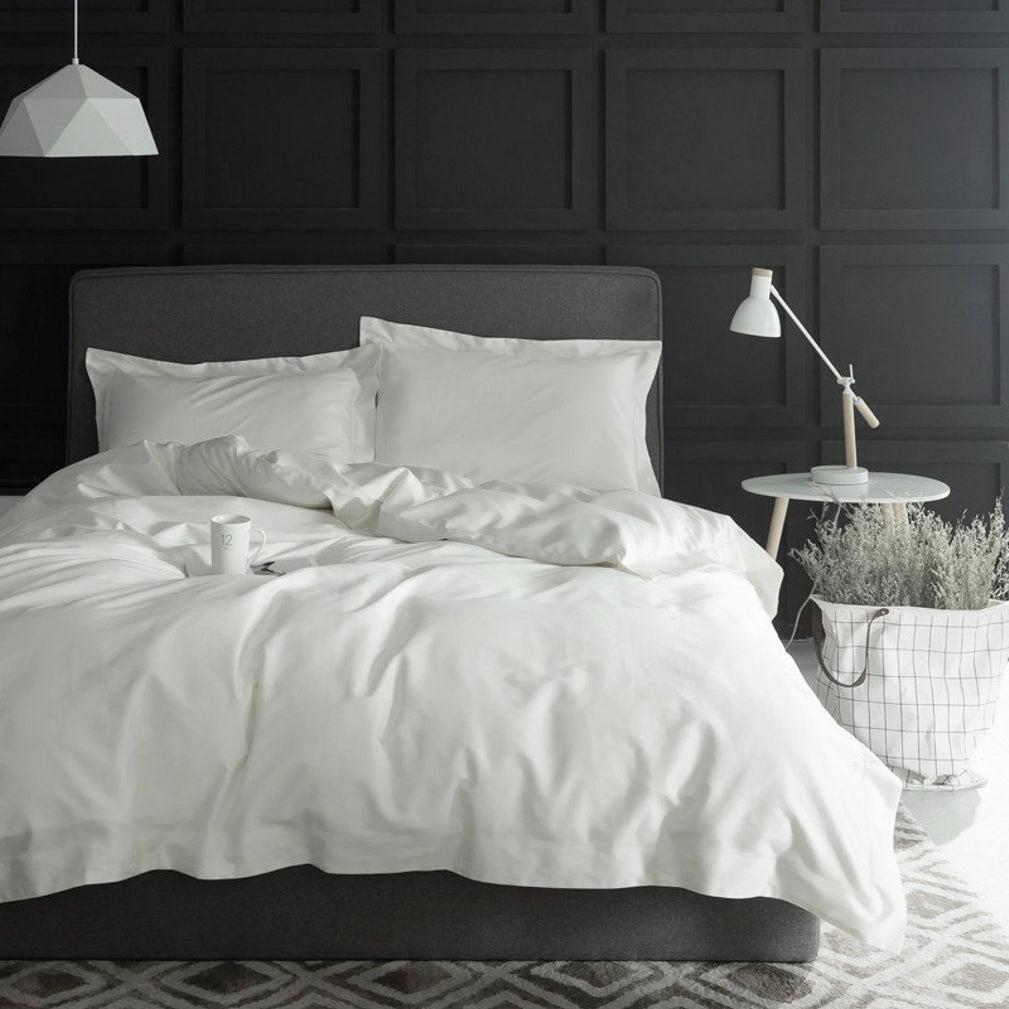 Solid Color Egyptian Cotton Luxury Bedding Set 400TC Long Staple Pima Sateen Weave in White