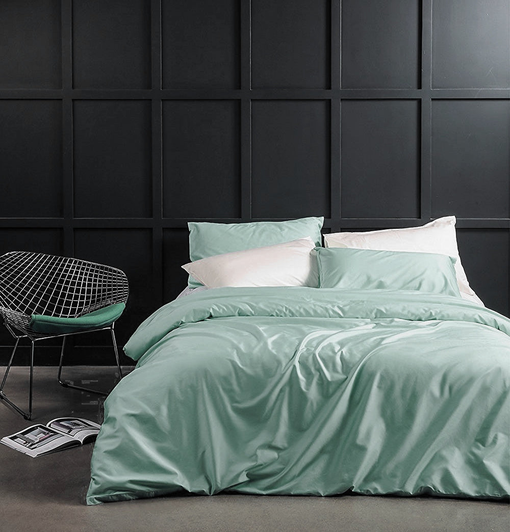 Solid Color Egyptian Cotton Luxury Bedding Set 400TC Long Staple Pima Sateen Weave in Mint Sky