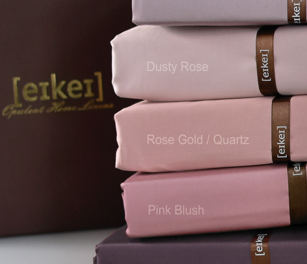 Solid Color Egyptian Cotton Luxury Bedding Set 400TC Long Staple Pima Sateen Weave in Rose Gold