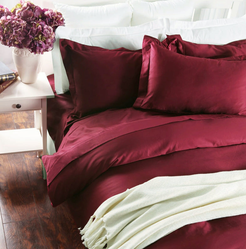 Solid Color Egyptian Cotton Luxury Bedding Set 400TC Long Staple Pima Sateen Weave in Burgundy