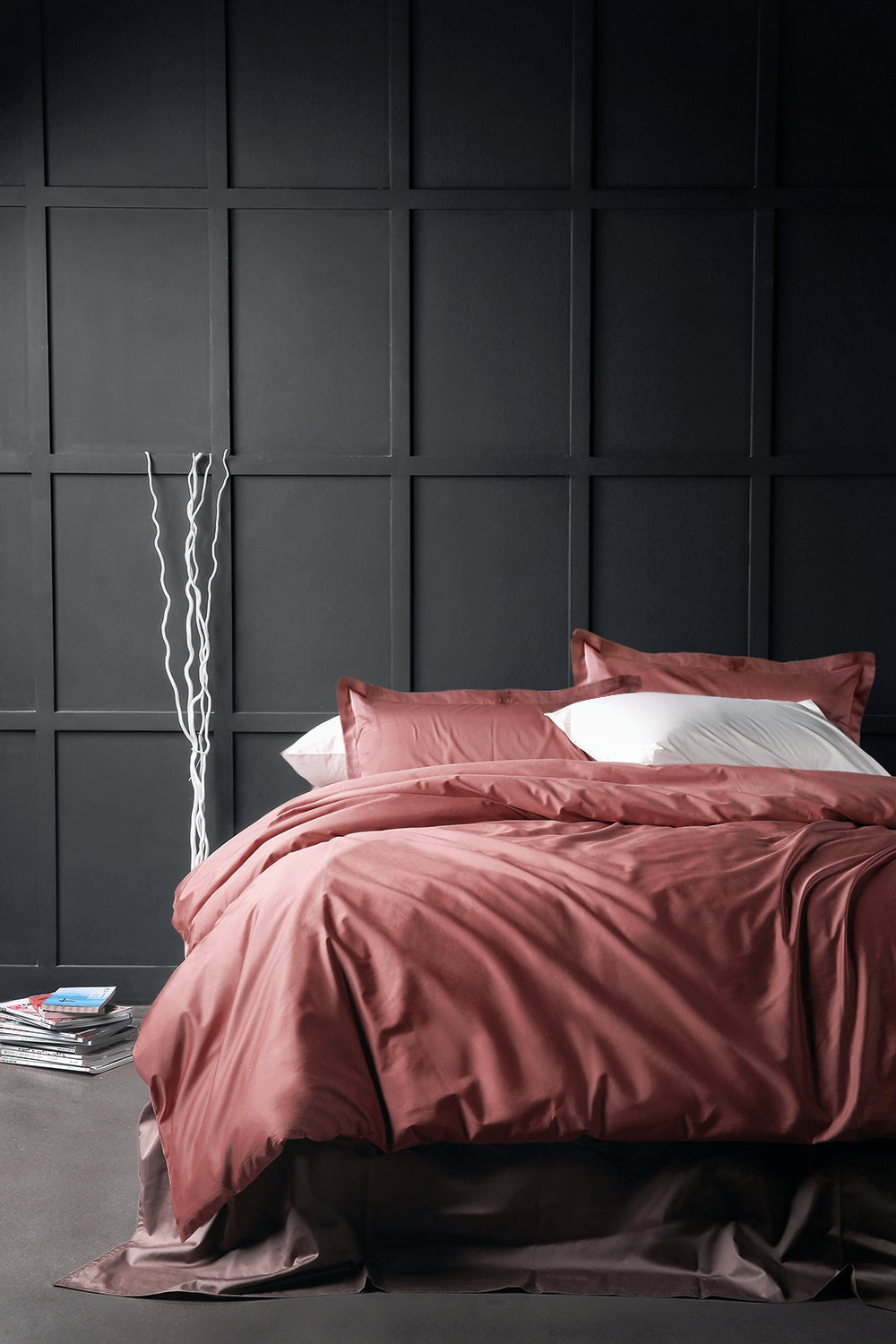 Eikei Solid Color Egyptian Cotton Luxury Bedding Duvet Set in Dusty Cedar