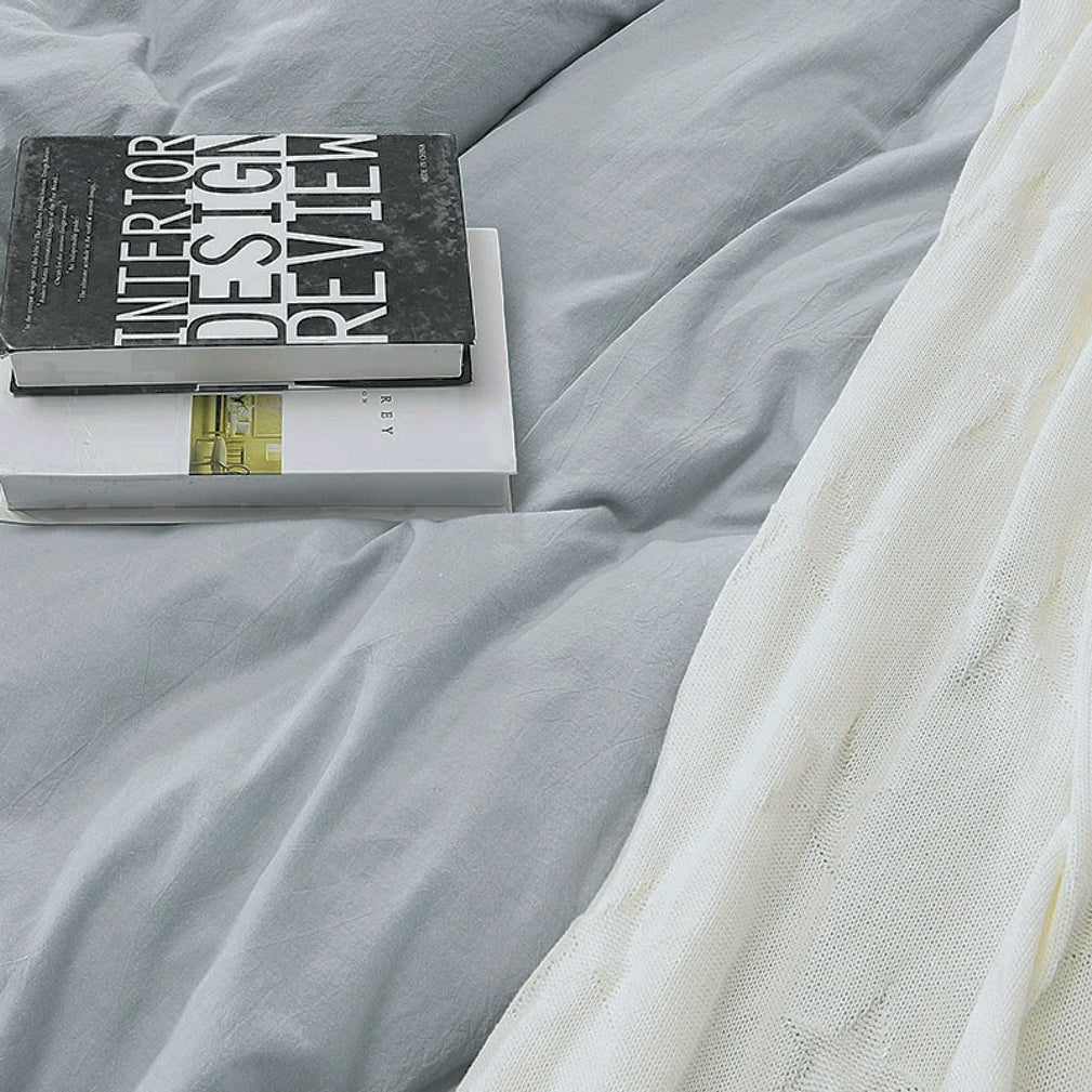 Washed Cotton Chambray Duvet Cover Modern Style Soft Feel Percale Bedding Set Cloudy Sky
