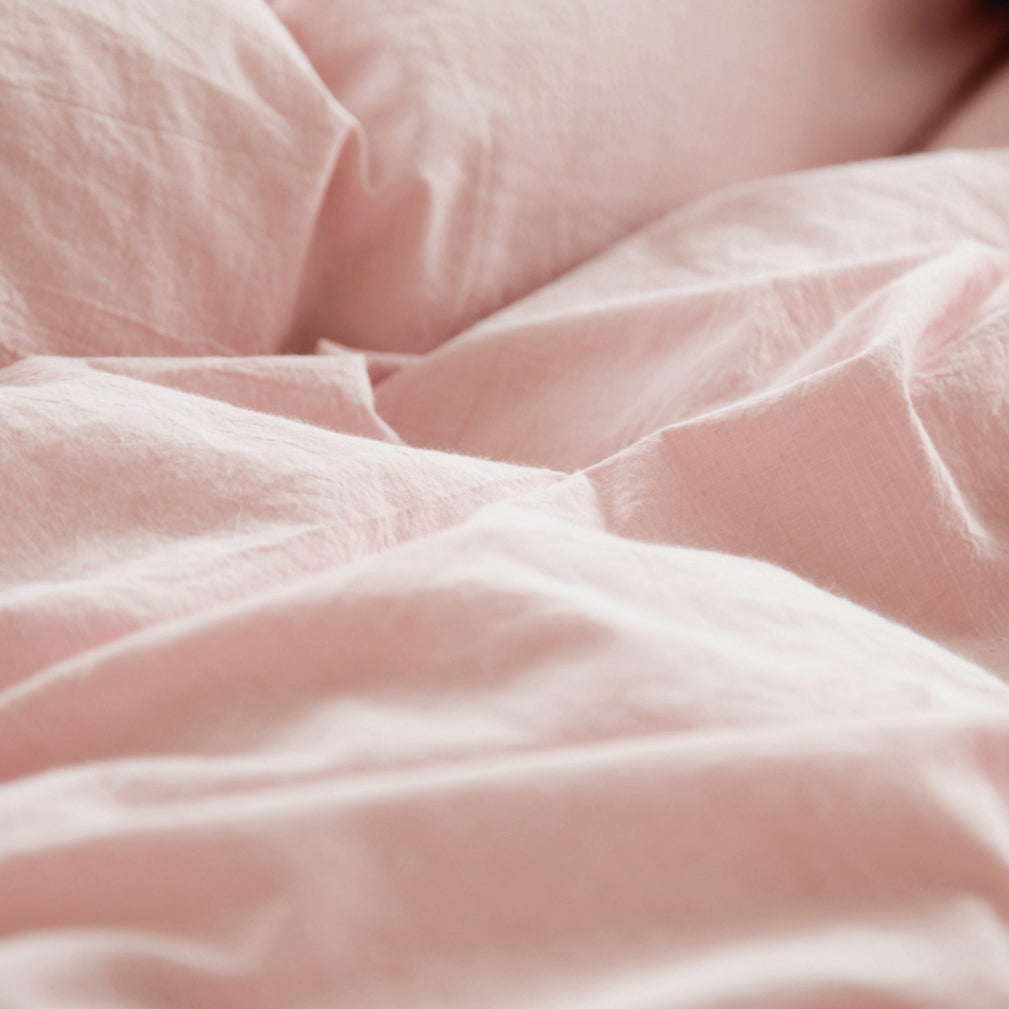 Washed Cotton Chambray Duvet Cover Modern Style Soft Feel Percale Bedding Set Rose Dust