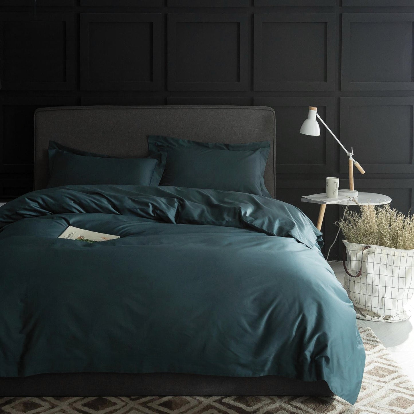 Solid Color Egyptian Cotton Luxury Bedding Set 400TC Long Staple Pima Sateen Weave in Pine