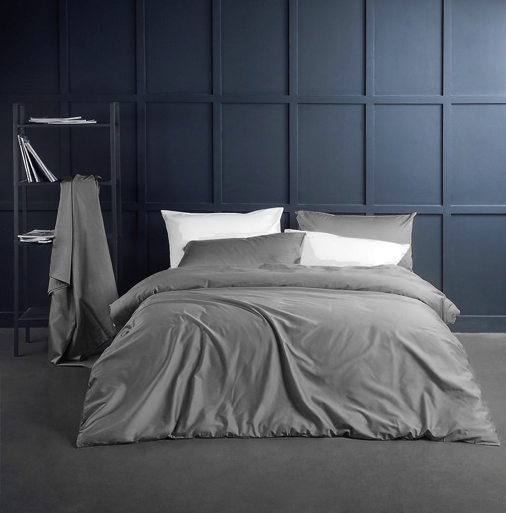 Solid Color Egyptian Cotton Luxury Bedding Set 400TC Long Staple Pima Sateen Weave in Neutral Grey