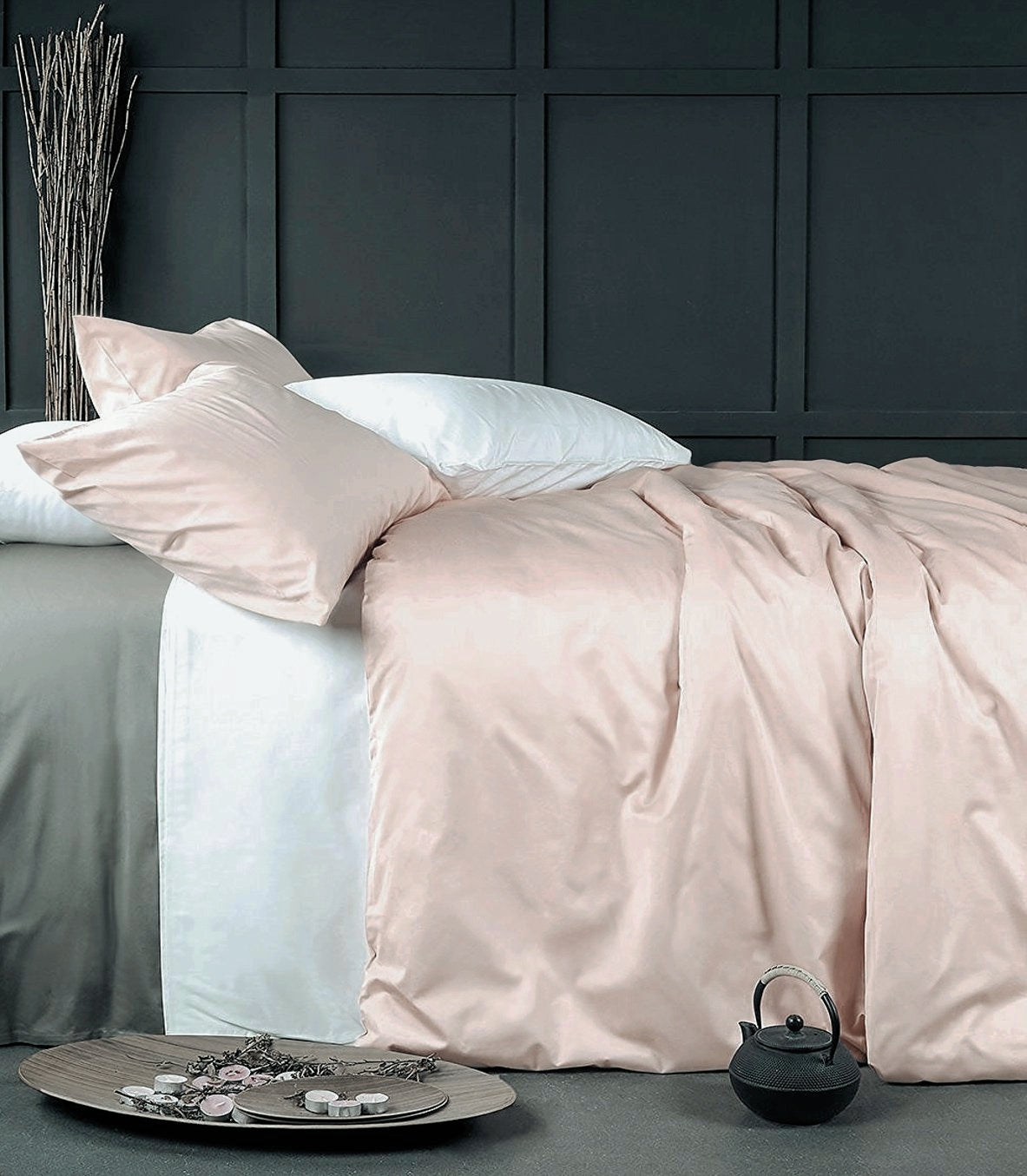 Solid Color Egyptian Cotton Luxury Bedding Set 400TC Long Staple Pima Sateen Weave in Rose Dust