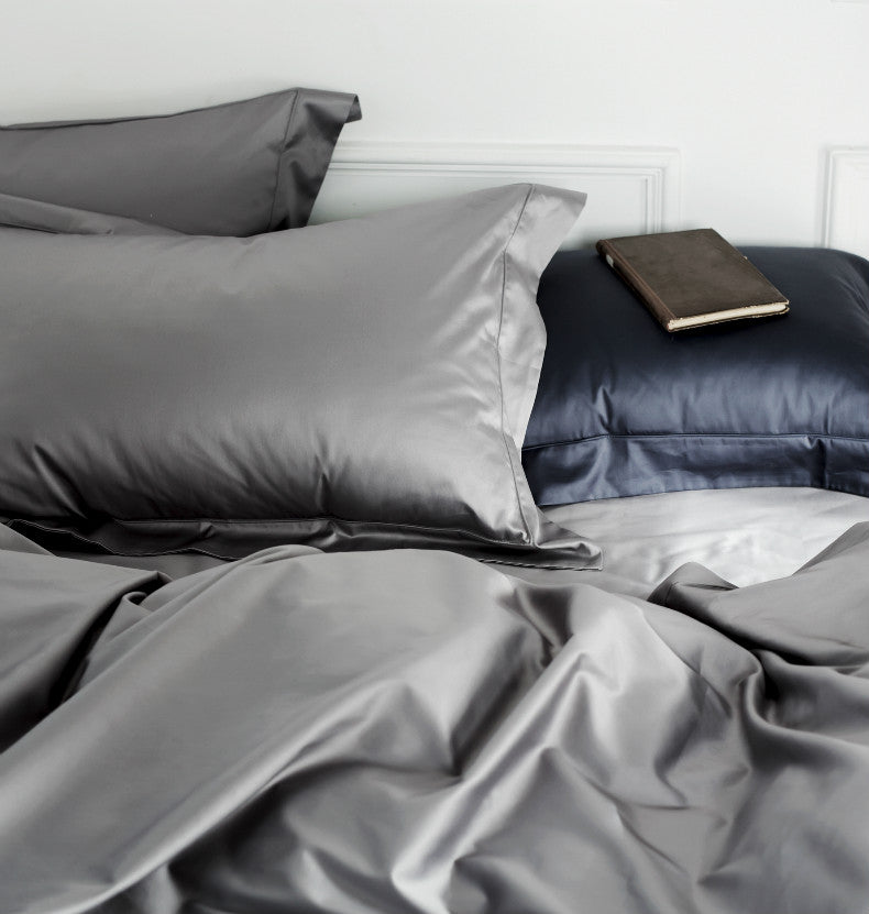 Solid Color Egyptian Cotton Luxury Bedding Set 400TC Long Staple Pima Sateen Weave in Neutral Grey