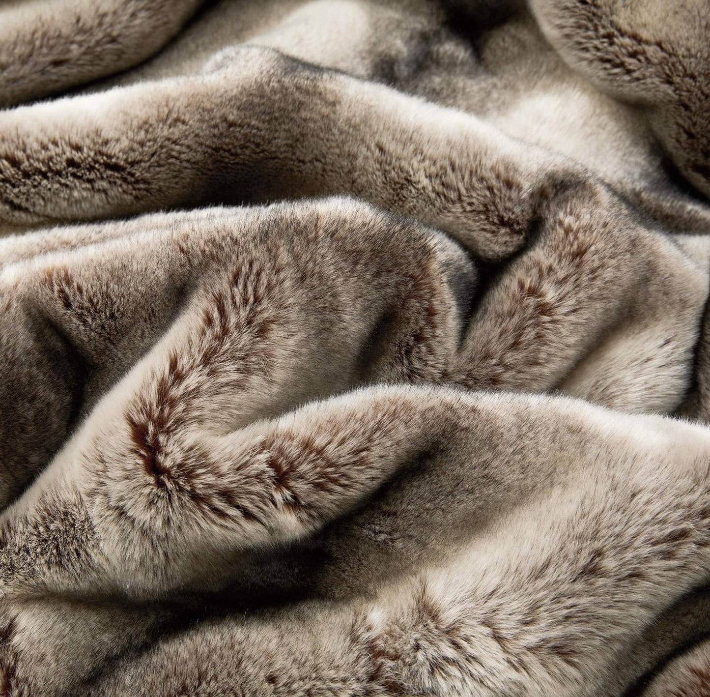 Reversible Chinchilla Faux Fur Throw Blanket Mocha Tan