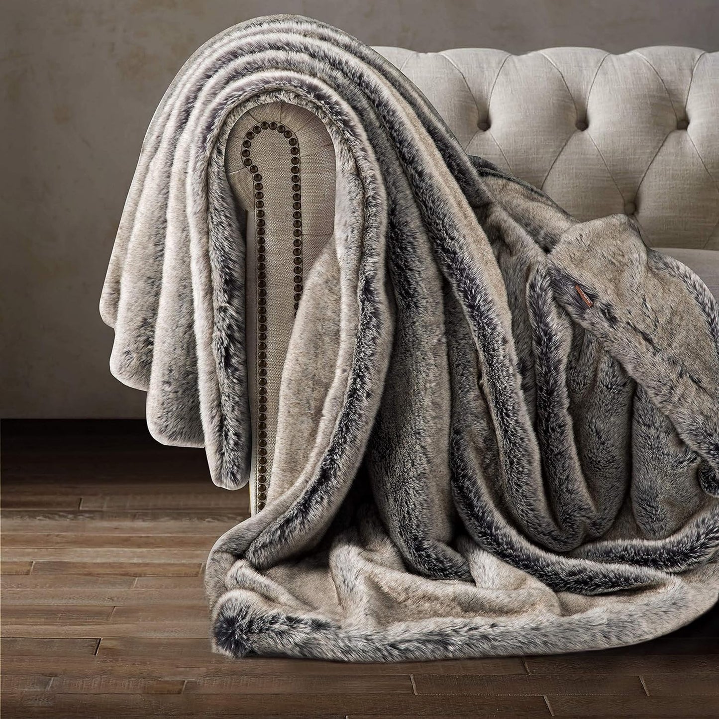 Luxury Oversized Faux Fur Throw Blanket Timberwolf