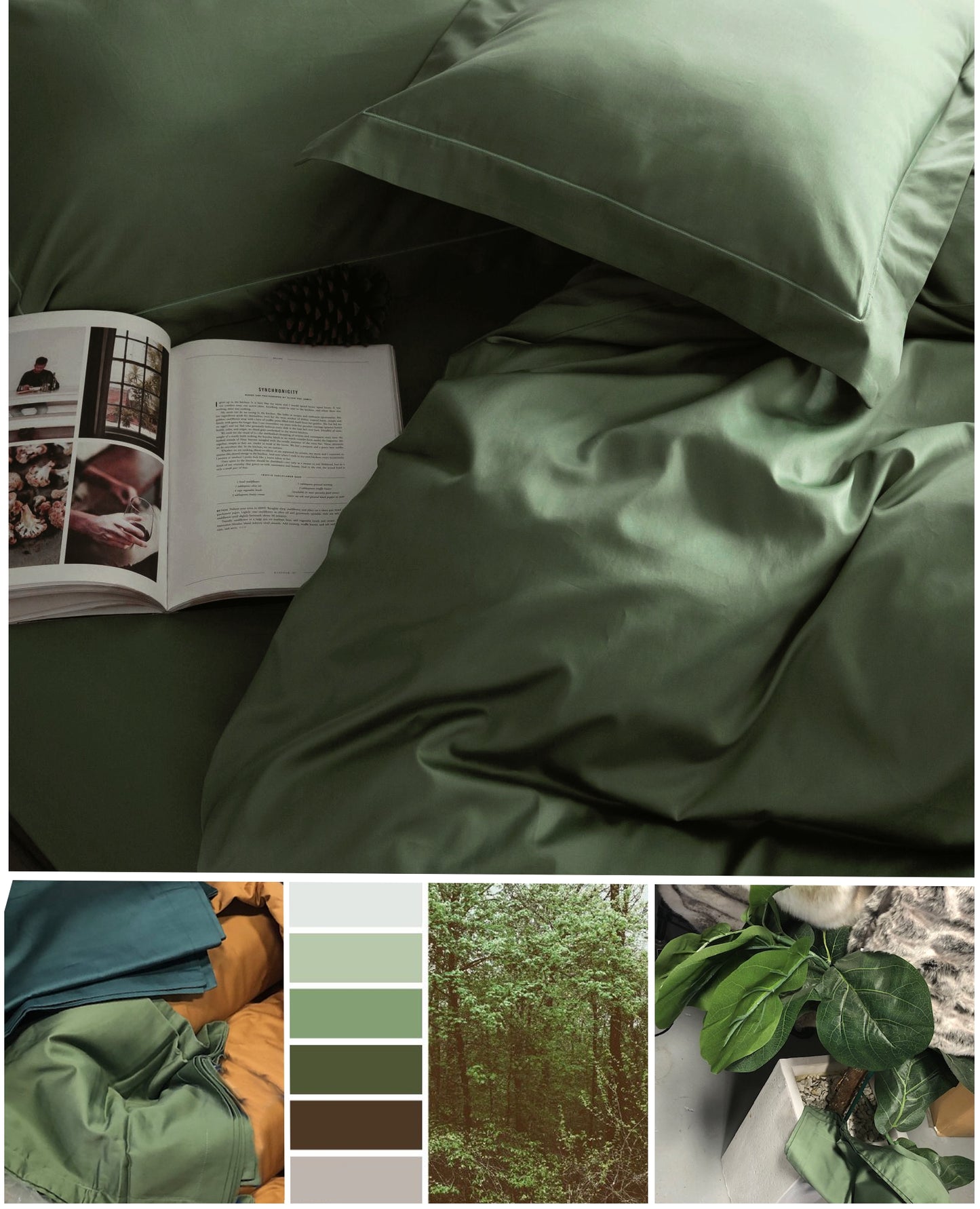 Eikei Egyptian Cotton Luxury Bedding Set in Woodland Green