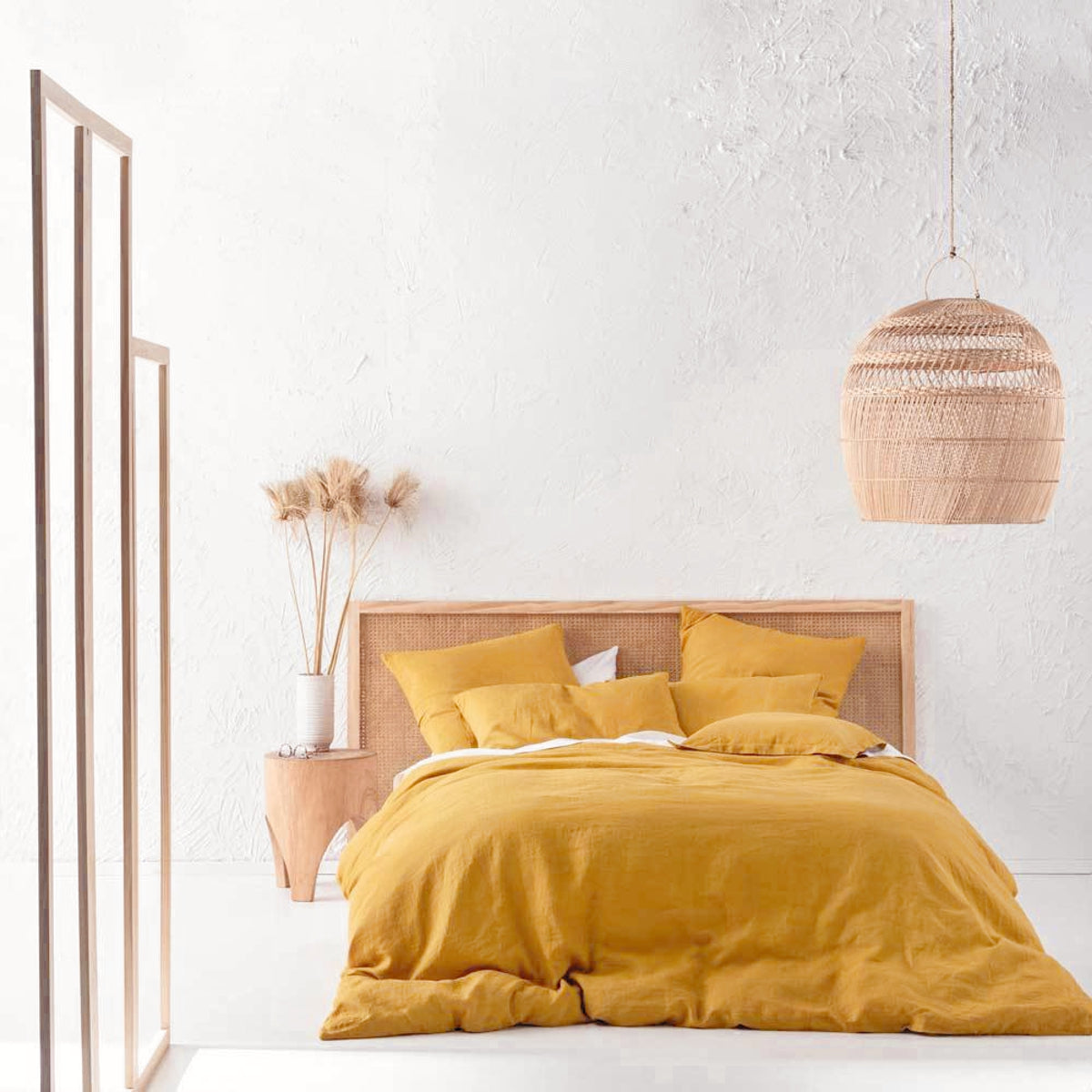 Eikei Washed Cotton Chambray Duvet Cover Percale Bedding Set Mango Yellow Curry