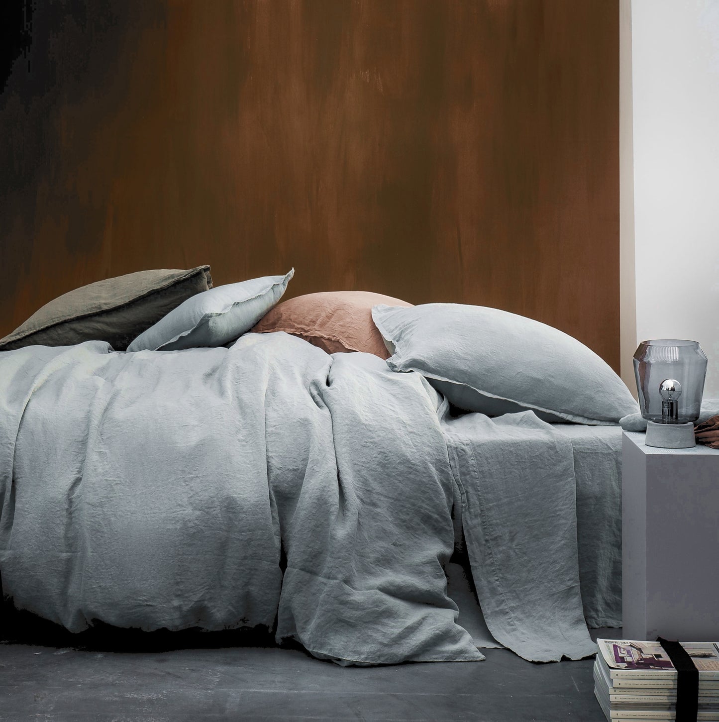 Washed Cotton Chambray Duvet Cover Modern Style Soft Feel Percale Bedding Set Cloudy Sky