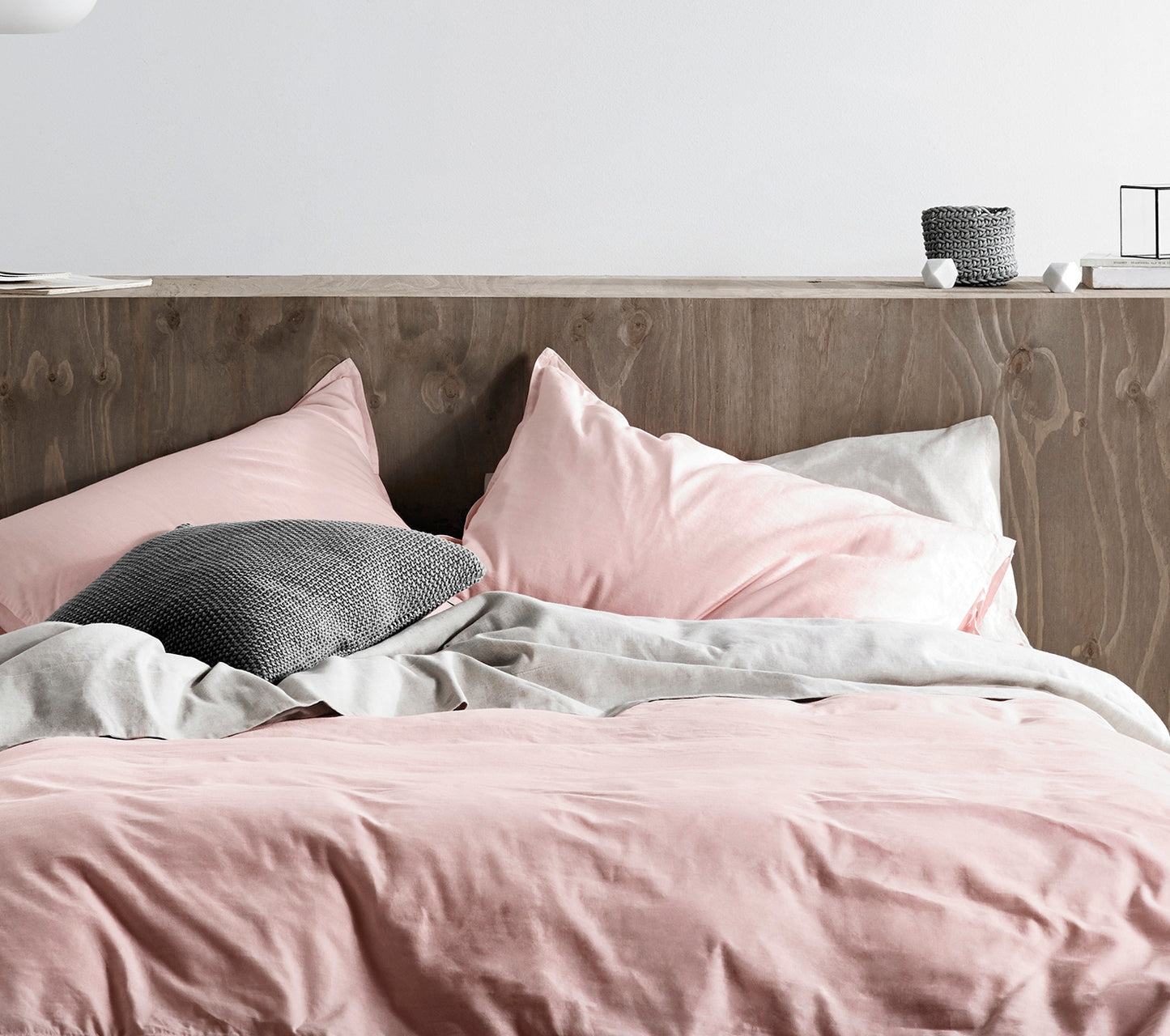 Washed Cotton Chambray Duvet Cover Modern Style Soft Feel Percale Bedding Set Rose Dust