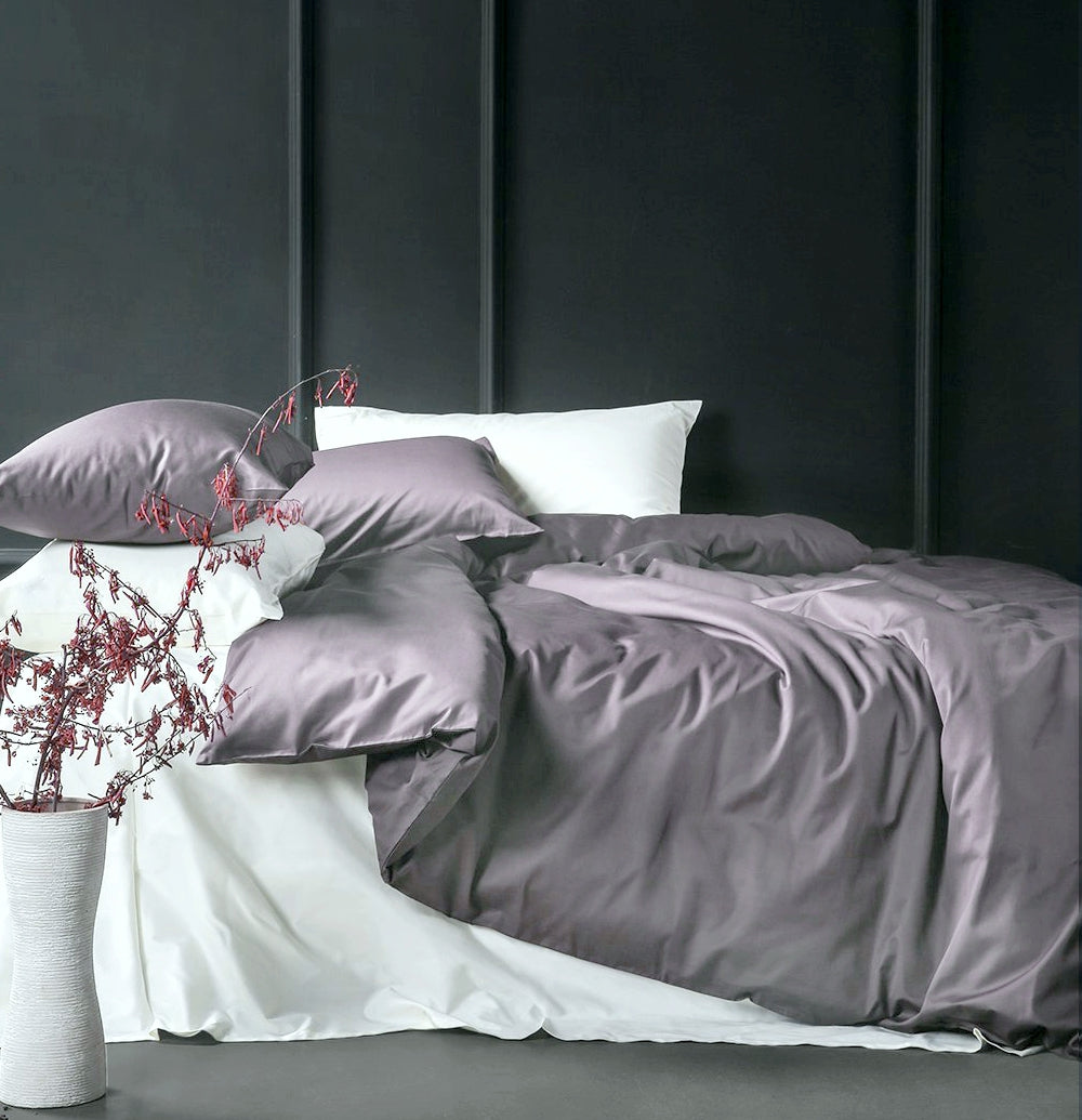 Solid Color Egyptian Cotton Luxury Bedding Set 400TC Long Staple Pima Sateen Weave in Dusty Lilac