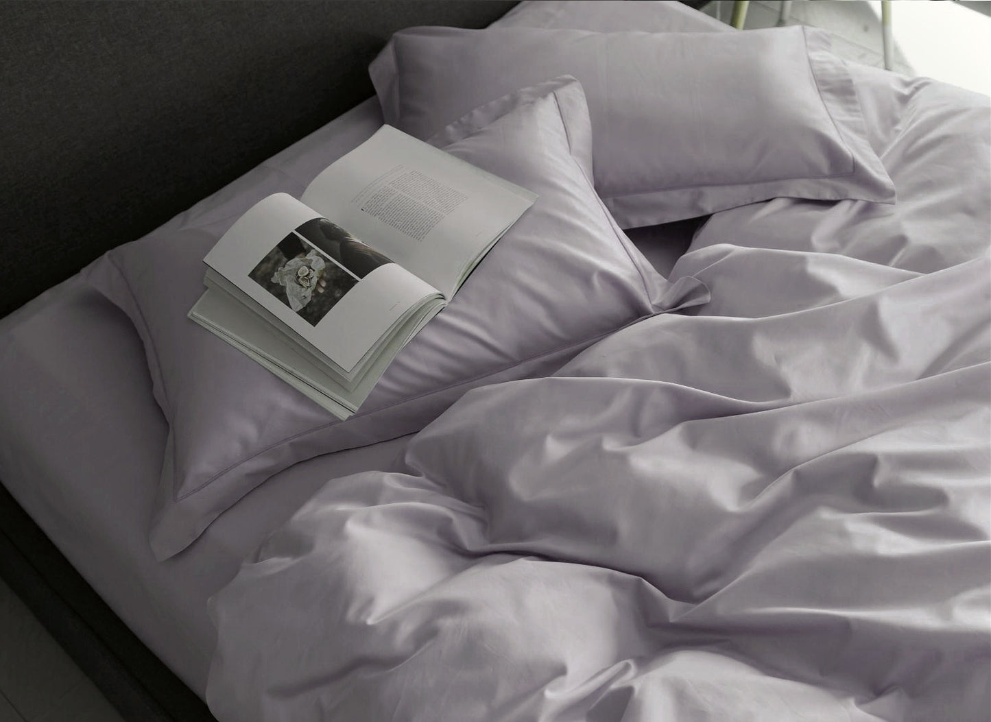 Solid Color Egyptian Cotton Luxury Bedding Set 400TC Long Staple Pima Sateen Weave in Dusty Lilac