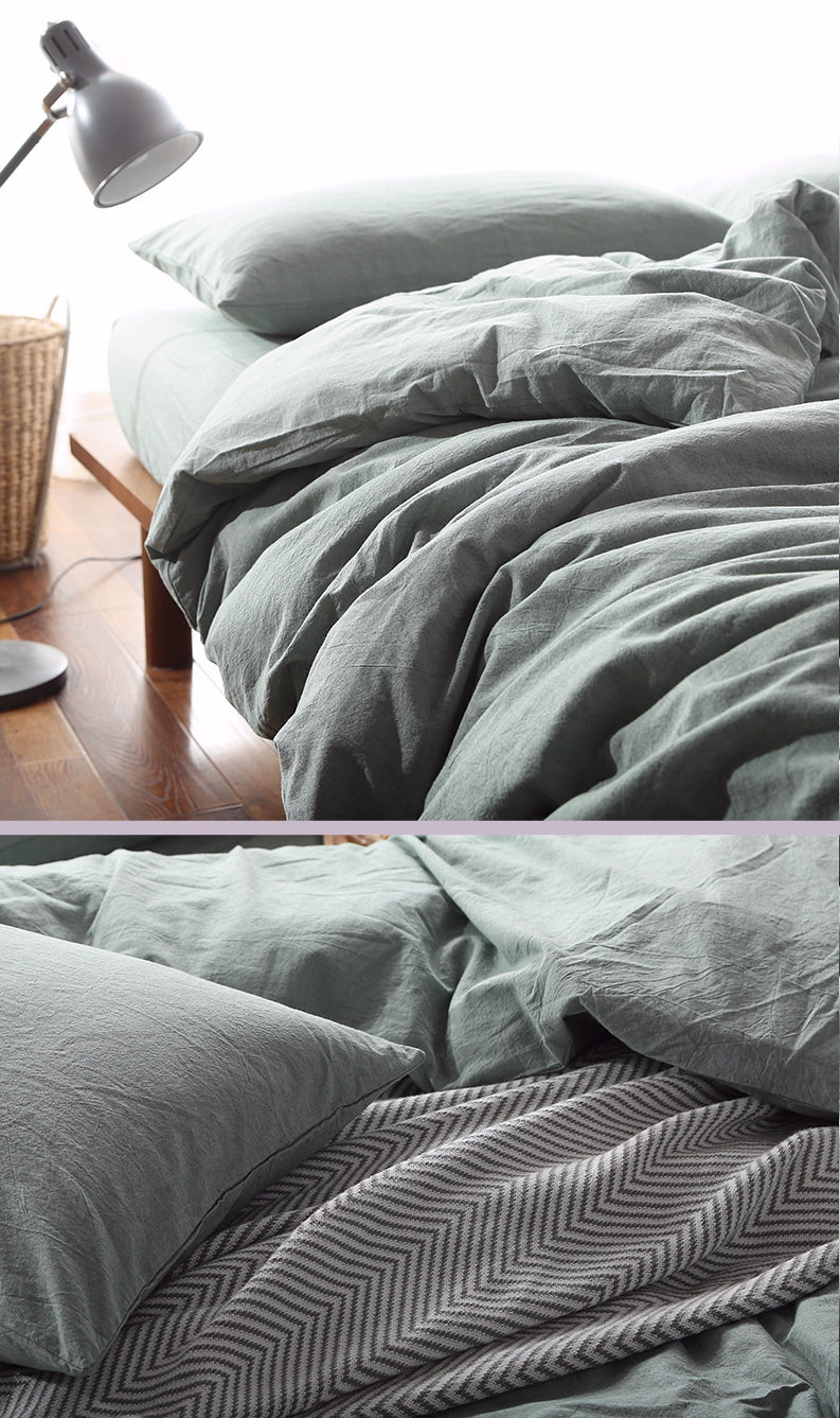 Eikei Washed Cotton Chambray Duvet Cover Soft Feel Percale Bedding Set Eucalyptus Mint
