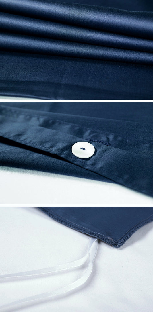 Eikei Solid Color Egyptian Cotton Luxury Bedding Duvet Set in Navy Blue