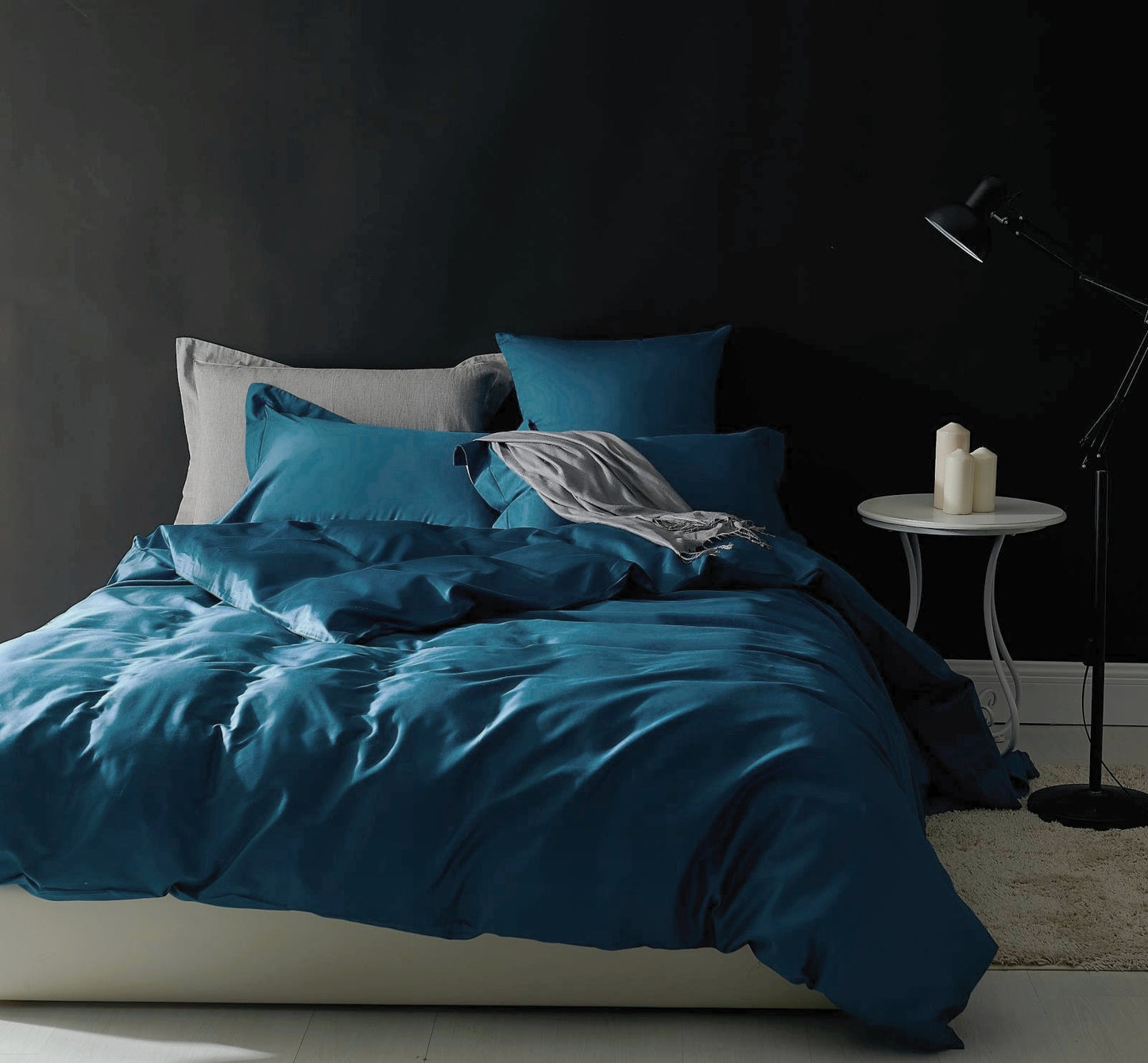 Solid Color Egyptian Cotton Luxury Bedding Set 400TC Long Staple Pima Sateen Weave in Ocean Teal