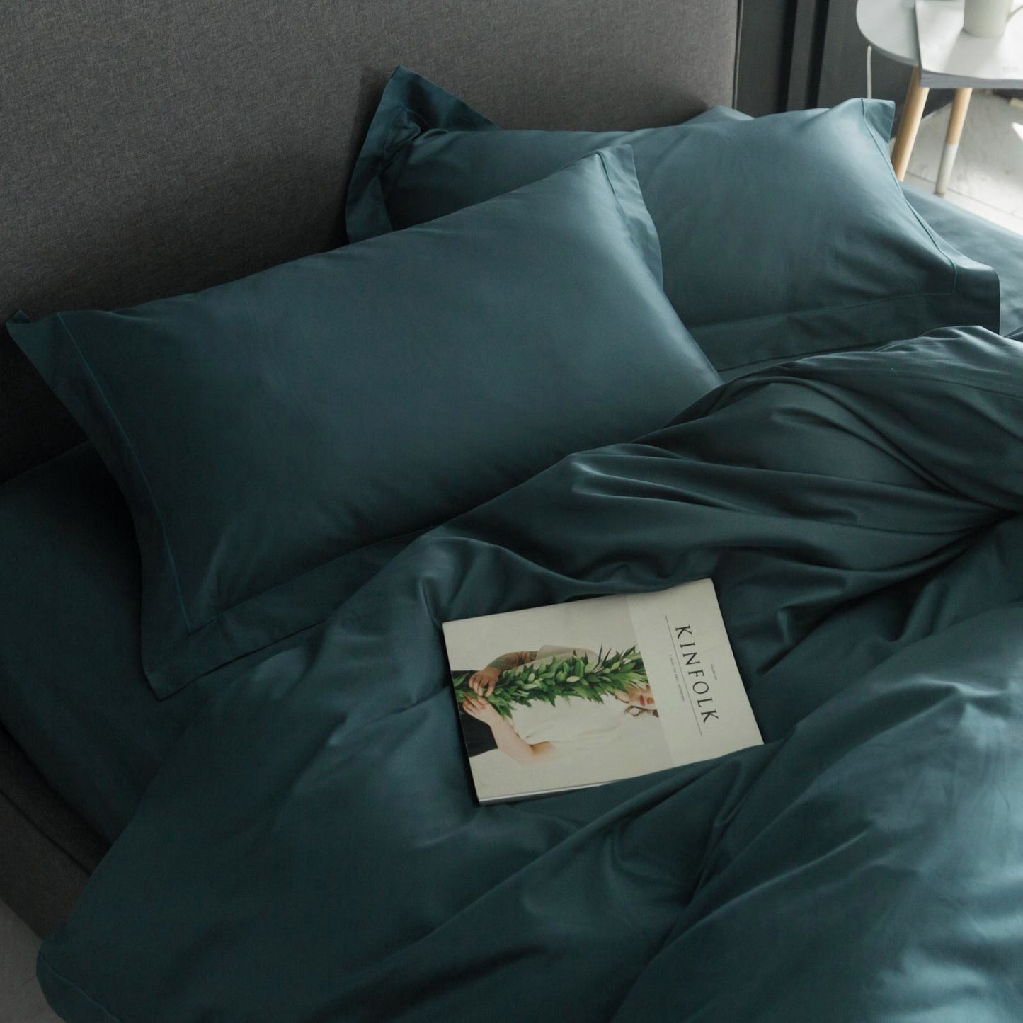 Solid Color Egyptian Cotton Luxury Bedding Set 400TC Long Staple Pima Sateen Weave in Pine
