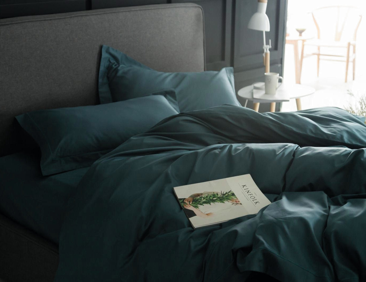 Solid Color Egyptian Cotton Luxury Bedding Set 400TC Long Staple Pima Sateen Weave in Pine