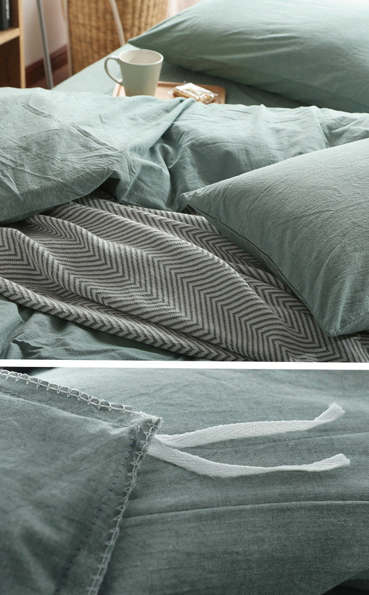 Eikei Washed Cotton Chambray Duvet Cover Soft Feel Percale Bedding Set Pine