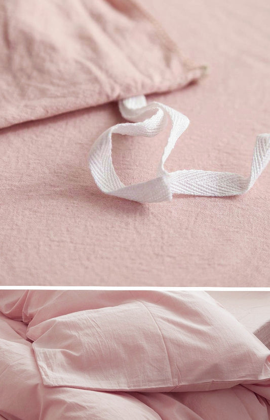 Washed Cotton Chambray Duvet Cover Modern Style Soft Feel Percale Bedding Set Rose Dust
