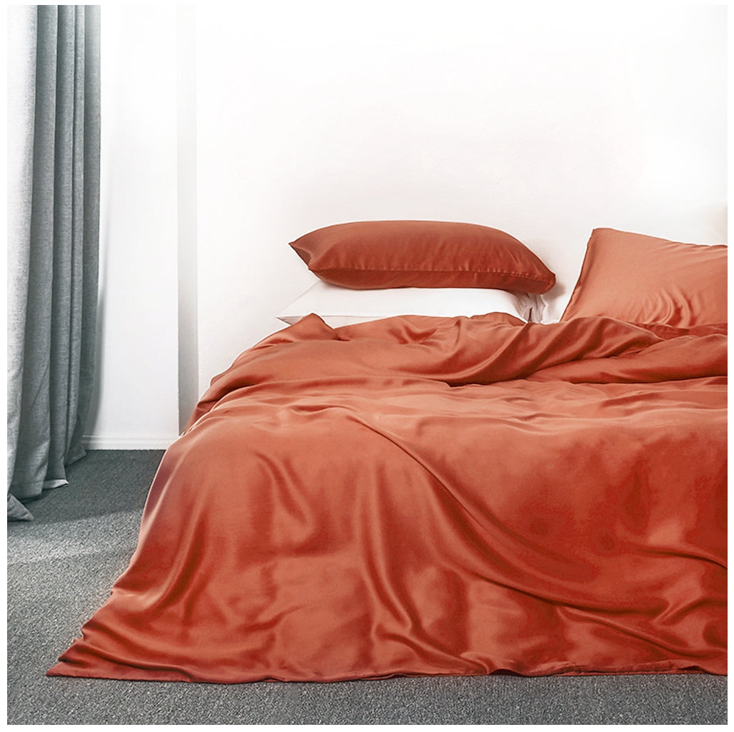 Solid Color Egyptian Cotton Luxury Bedding Set 400TC Long Staple Pima Sateen Weave in Reddish Terracotta