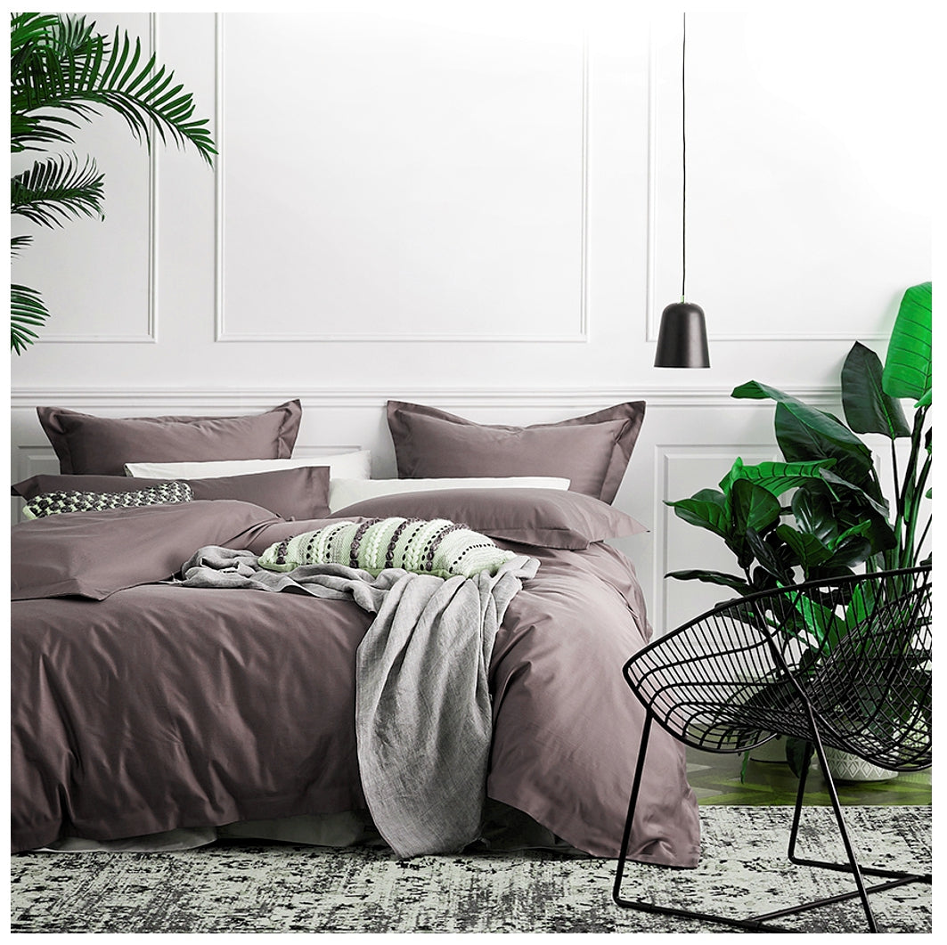 Solid Color Egyptian Cotton Luxury Bedding Set 400TC Long Staple Pima Sateen Weave in Twilight Mauve