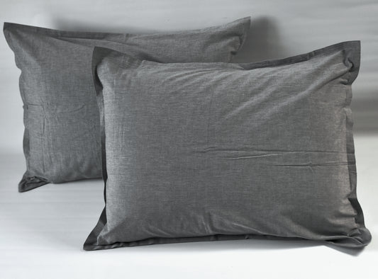 Eikei Washed Cotton Chambray Duvet Cover Bedding Set in Dark Grey