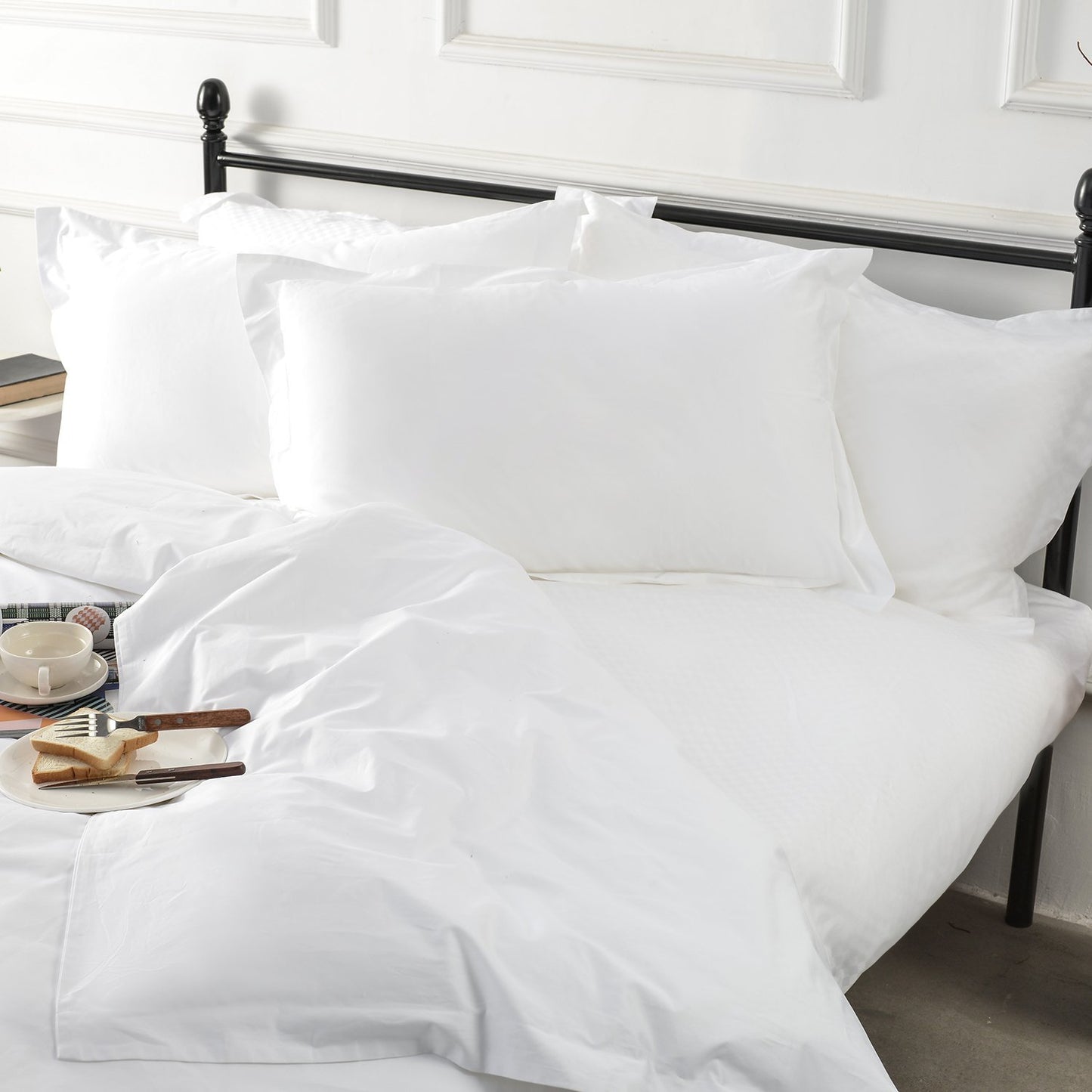 Solid Color Egyptian Cotton Luxury Bedding Set 400TC Long Staple Pima Sateen Weave in White