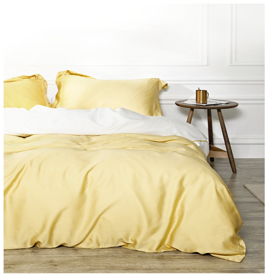 Solid Color Egyptian Cotton Luxury Bedding Set 400TC Long Staple Pima Sateen Weave in Yellow