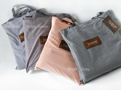 Washed Cotton Chambray Duvet Cover Modern Style Soft Feel Percale Bedding Set Grey