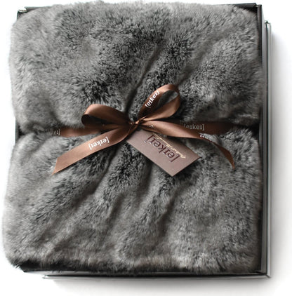 Eikei Luxury Faux Fur Throw Blanket Super Soft Oversized Grey Frost