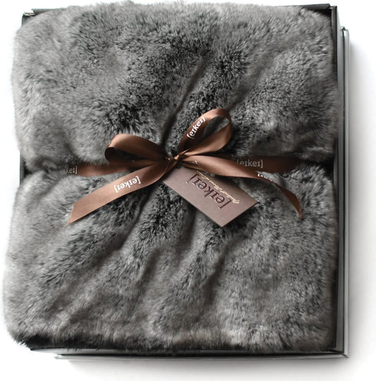 Eikei Luxury Faux Fur Throw Blanket Super Soft Oversized Grey Frost