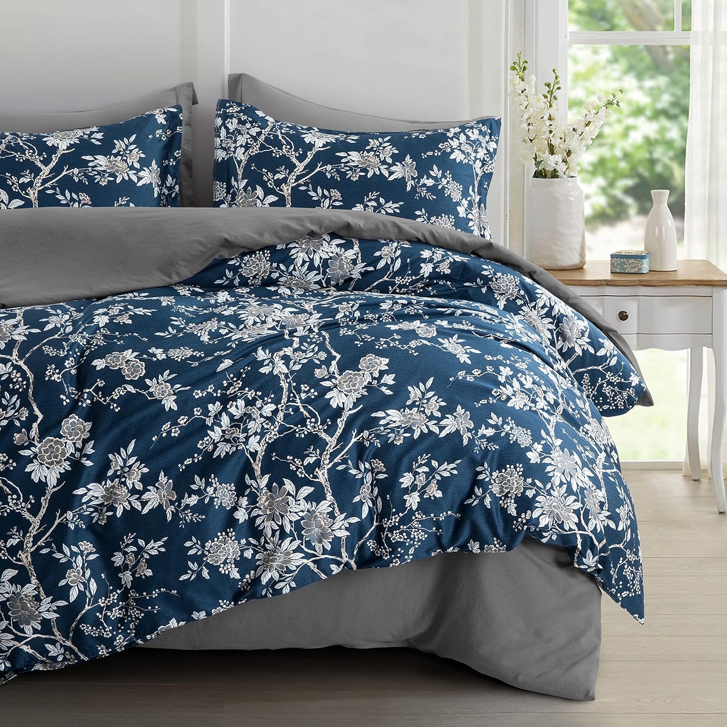 Eastern Floral Chinoiserie Blossom Print Duvet Cover Egyptian Cotton Bedding Set