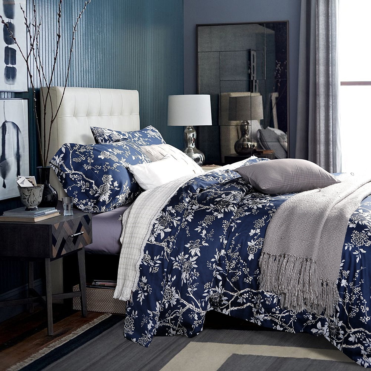 Eikei Modern Vintage Retro Mod Print Bedding Egyptian Cotton Duvet Cover Set Minimalist Chic Botanical Design Asian Zen Style Reversible Pattern in Full Queen or King Size (Queen, Neutral Tan Eikei Modern Vintage Retro Mod Print Bedding Egyptian Cotton Duvet Cover Set Minimalist Chic Botanical Design Asian Zen Style Reversible Pattern in Full Queen or King Size (Queen, Neutral Tan