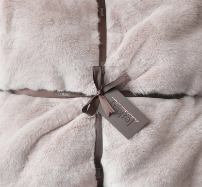 Luxury Faux Fur Throw Blanket in Soft Blush Rose