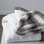 Cable Knit Reversible Faux Fur Throw Blanket in White