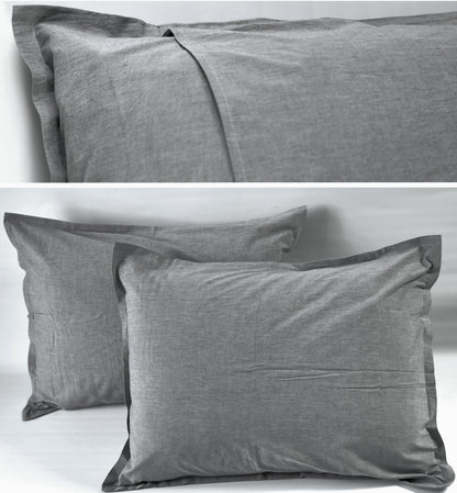 Washed Cotton Chambray Duvet Cover Modern Style Soft Feel Percale Bedding Set Charcoal