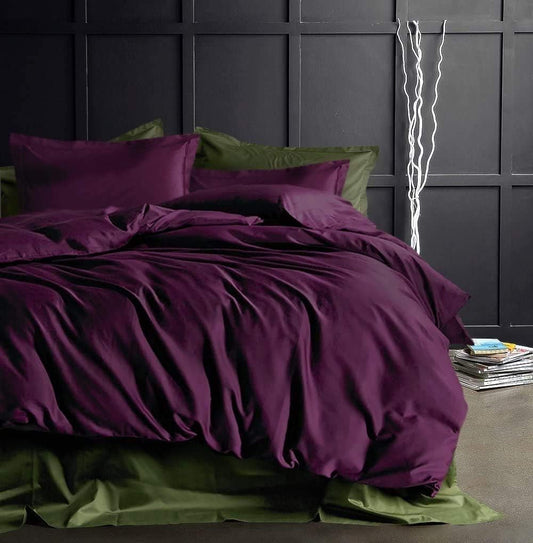Eikei Solid Color Egyptian Cotton Luxury Bedding Duvet Set in Deep Plum