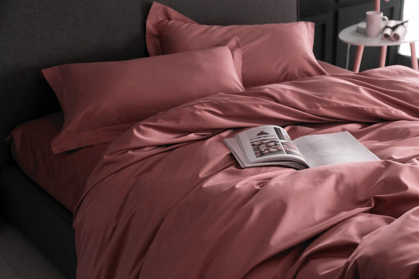 Solid Color Egyptian Cotton Luxury Bedding Set 400TC Long Staple Pima Sateen Weave in Dusty Cedar