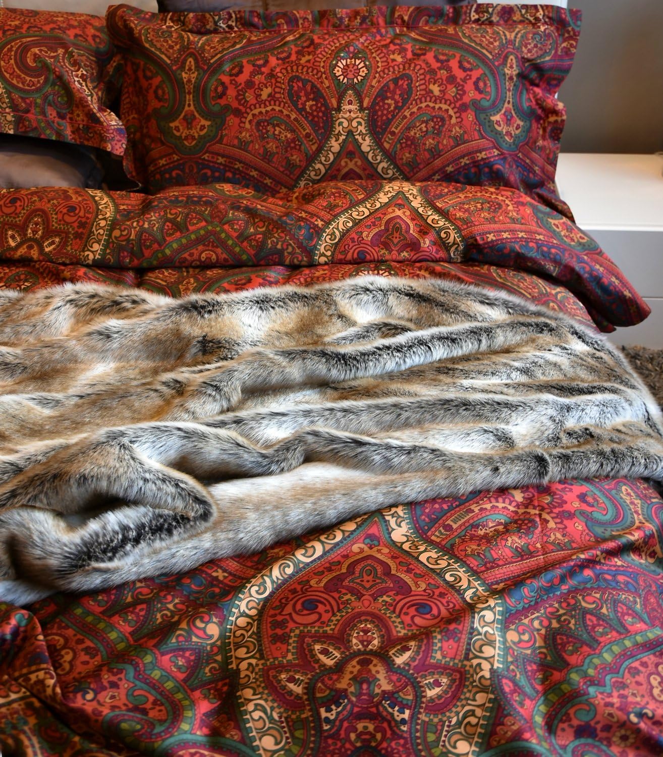 Eikei Italian Bohemian Paisley Duvet Cover 3pc Set Boho Bedding Boteh Damask Medallion 400TC Egyptian Cotton Sateen Luxury European Traditional Style Bed Linen (Red Teal, Queen Eikei Italian Bohemian Paisley Duvet Cover 3pc Set Boho Bedding Boteh Damask Medallion 400TC Egyptian Cotton Sateen Luxury European Traditional Style Bed Linen (Red Teal, Queen