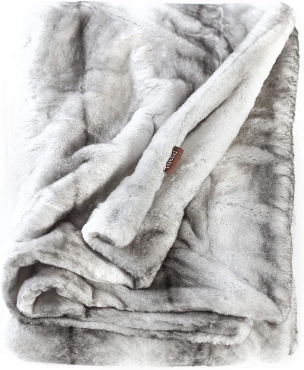 Double Sided Faux Fur Throw Blanket Silky Soft Grey Chinchilla Stripe