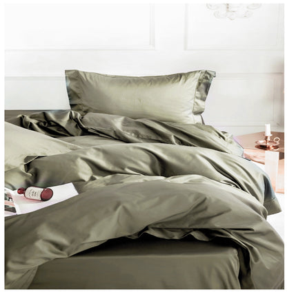 Solid Color Egyptian Cotton Sateen 400TC Duvet Quilt Cover and Shams Set