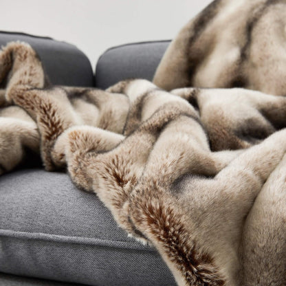 Reversible Chinchilla Faux Fur Throw Blanket Mocha Tan