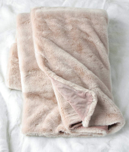 Luxury Faux Fur Throw Blanket in Soft Blush Rose