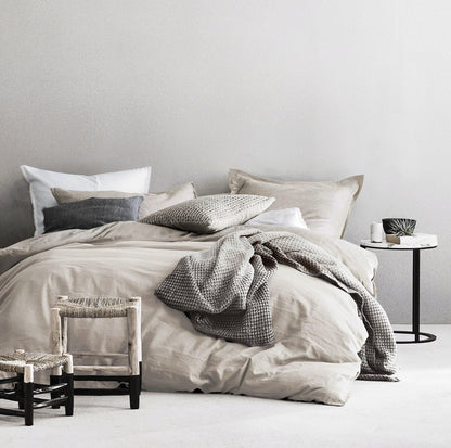 Washed Cotton Chambray Duvet Cover Modern Style Soft Feel Percale Bedding Set Desert Sand